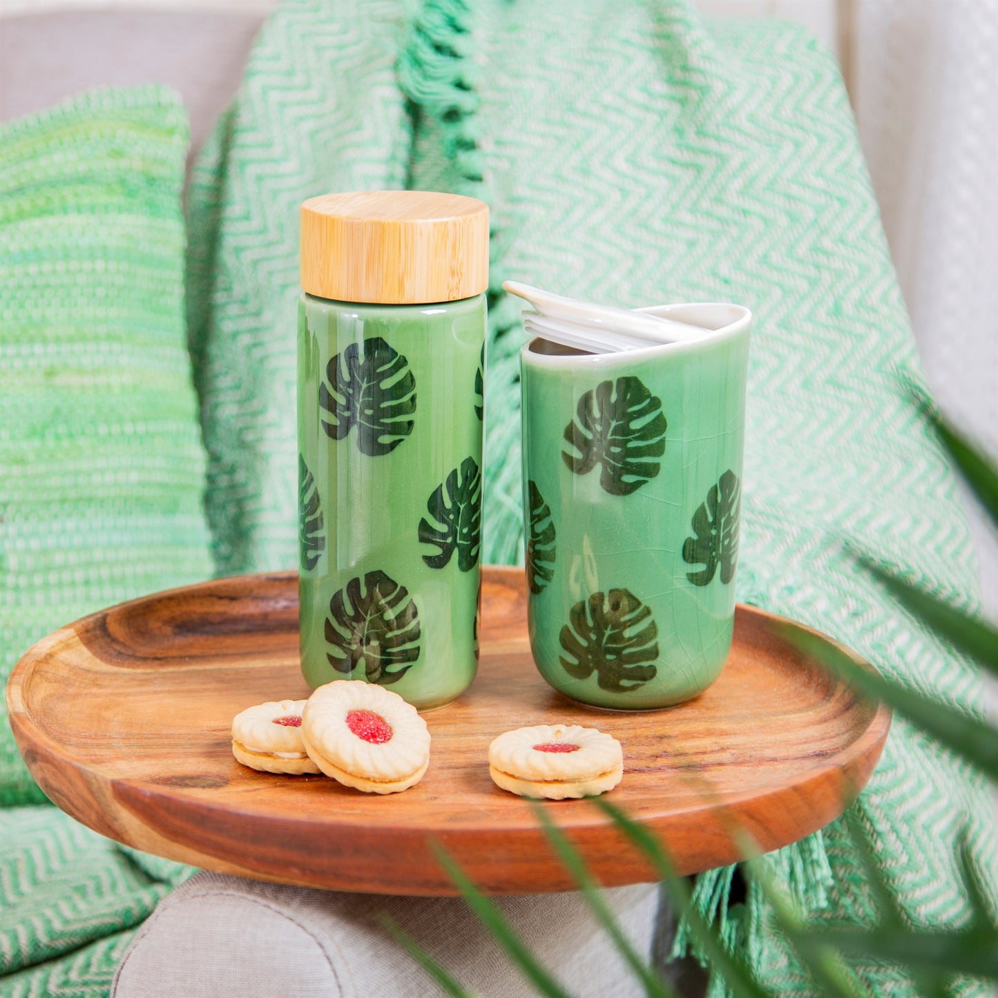 Monstera Leaf Ceramic Reusable Travel Mug