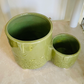 Face Pot Pair, Green Ceramic Cover Plant Pot