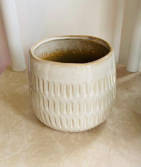 Beige Cover Ceramic Indoor Plant Pot