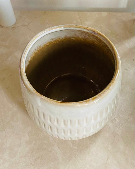 Beige Cover Ceramic Indoor Plant Pot