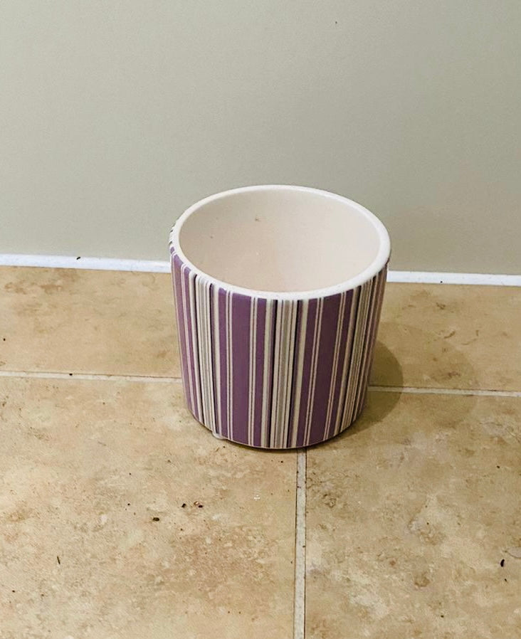 Striped Ceramic Cover Pot