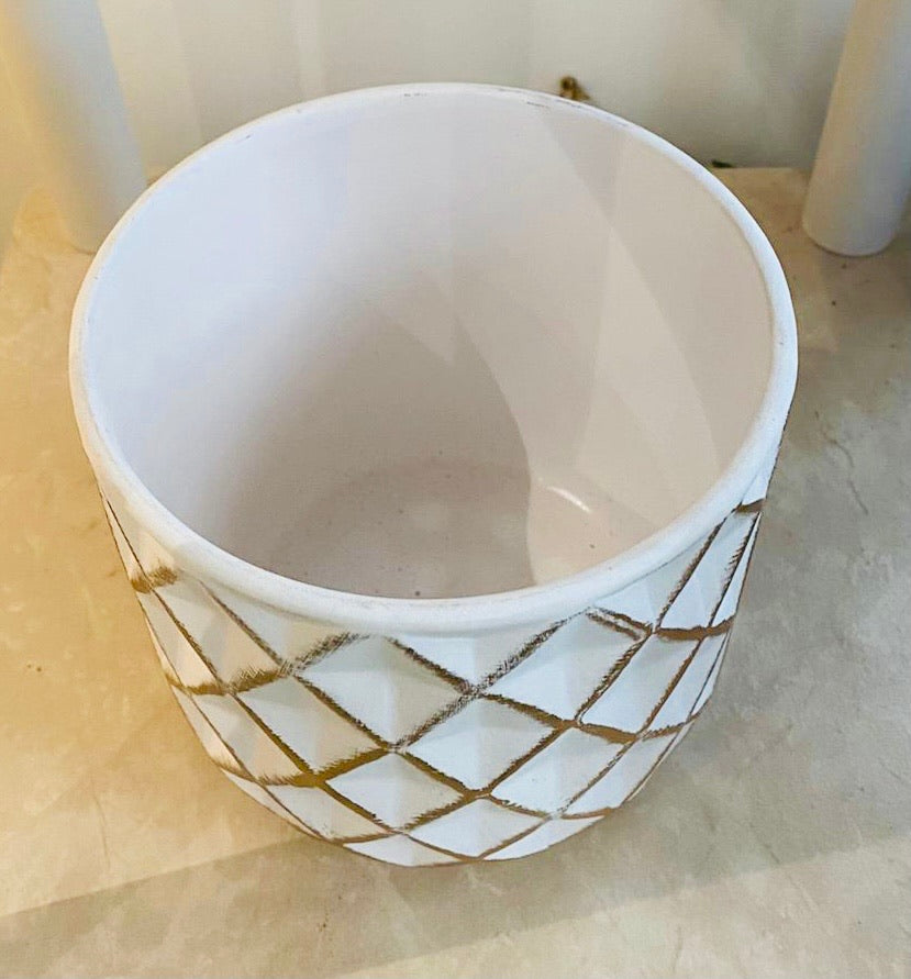 White and Gold Ceramic Succulent Planter, Indoor Plant Pot