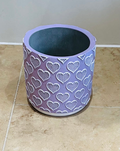 Lilac and White Concrete Heart Cover Pot