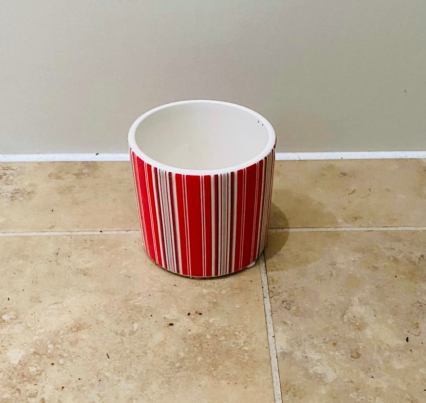 Striped Ceramic Cover Pot