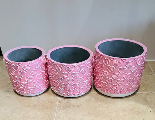 Pink and White Concrete Heart Cover Pot in 3 sizes