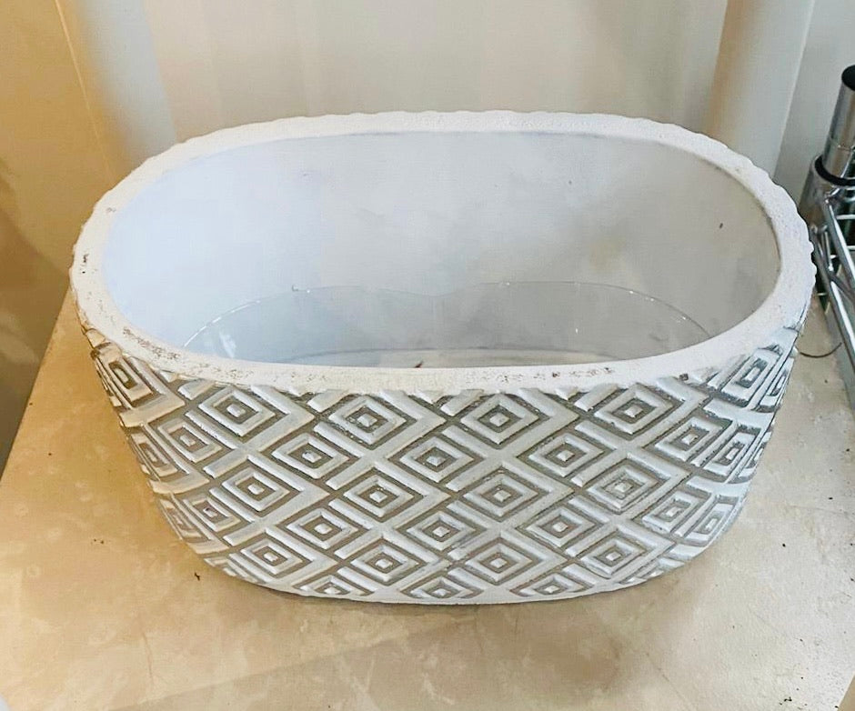 White and Silver Concrete Succulent Planter, Indoor Plant Pot