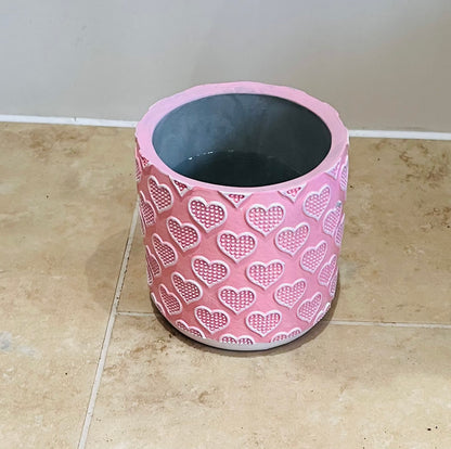 Pink and White Concrete Heart Cover Pot in 3 sizes