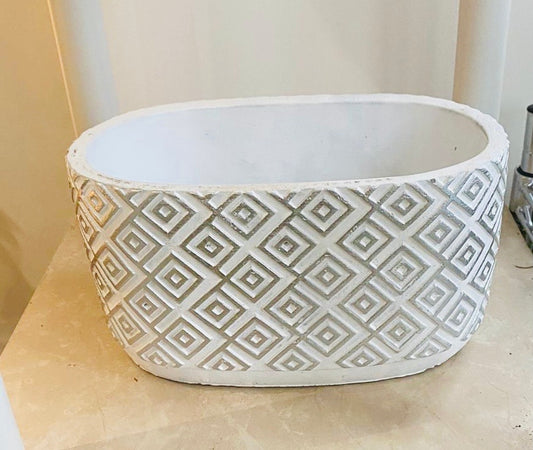 White and Silver Concrete Succulent Planter, Indoor Plant Pot
