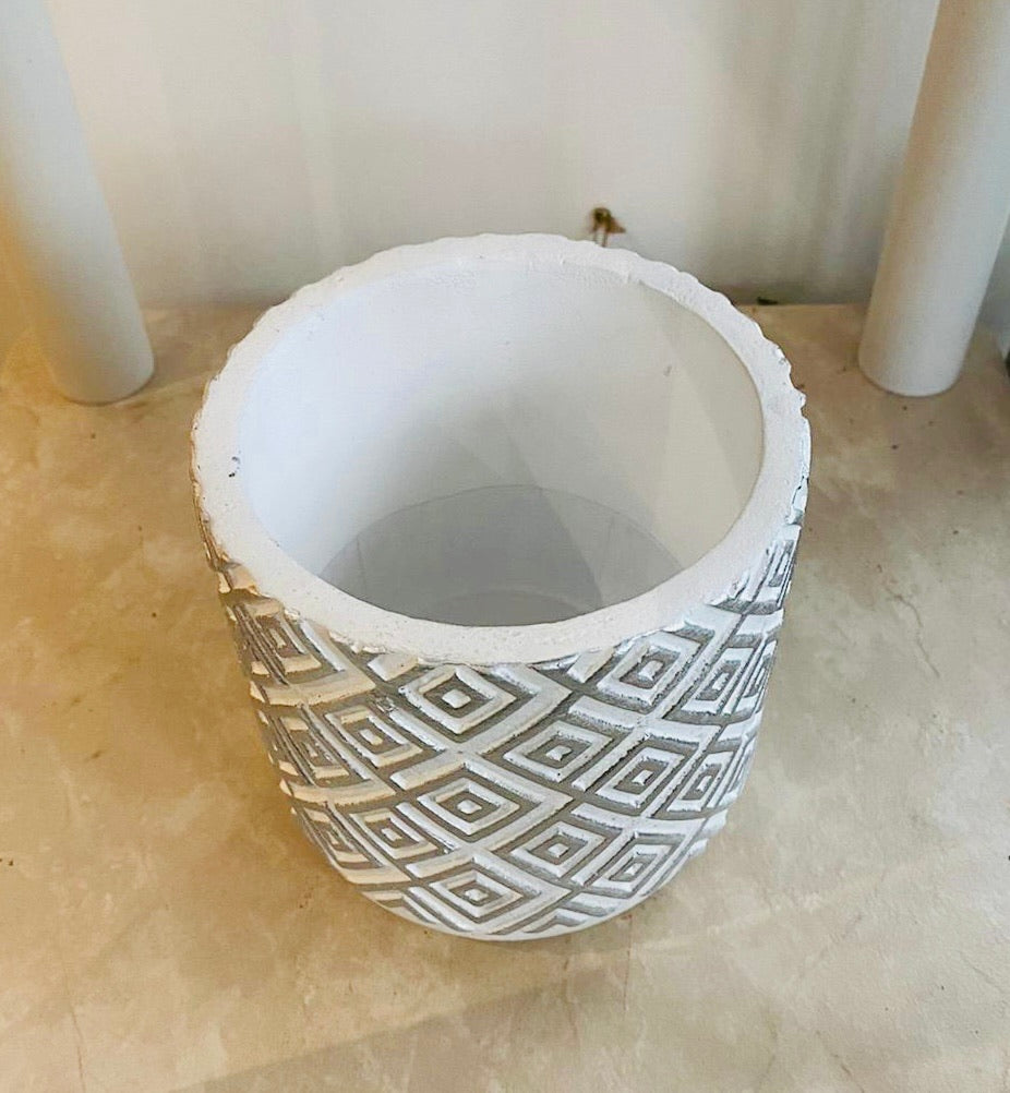 White and Silver Concrete Planter