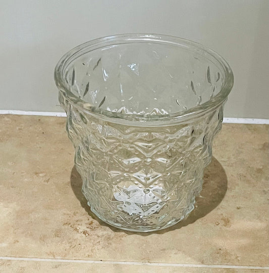 Clear Glass Cover Pot With Geometric Pattern 