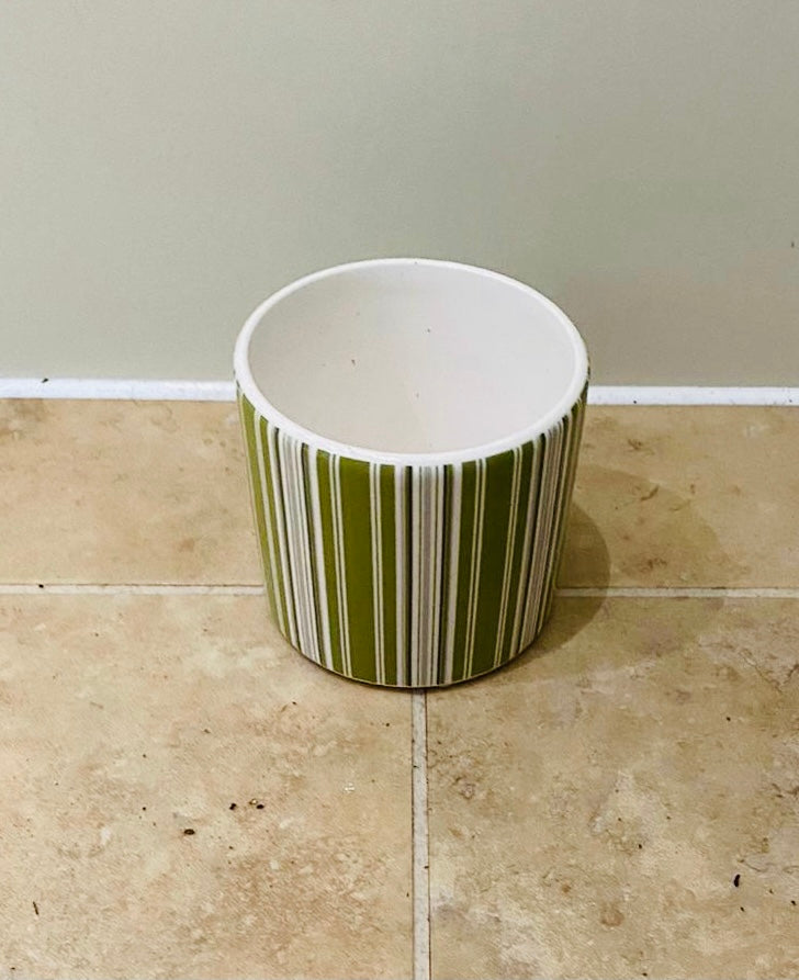 Striped Ceramic Cover Pot