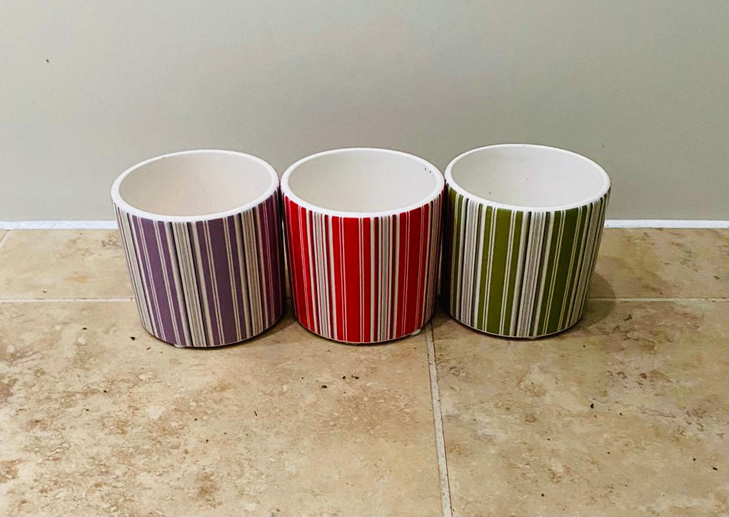 Striped Ceramic Cover Pot