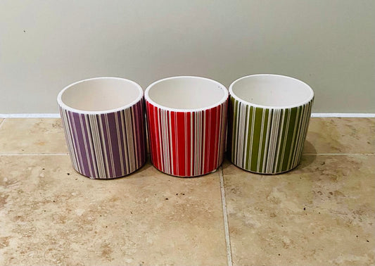 Striped Ceramic Cover Pot