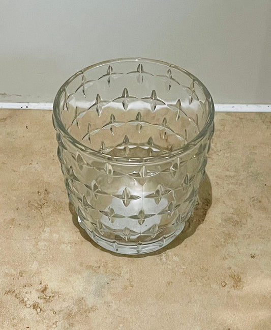 Clear Glass Cover Pot With Cross Pattern 