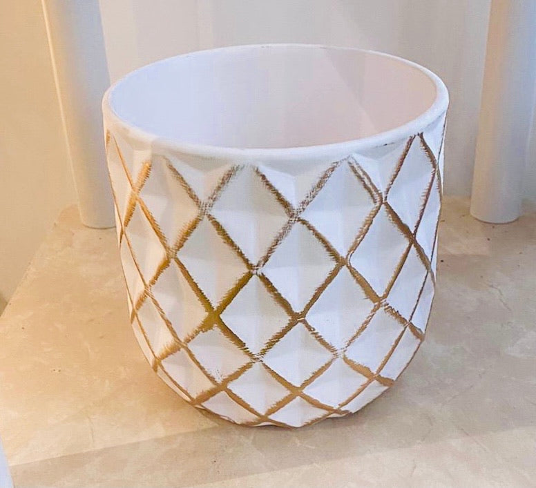 White and Gold Ceramic Succulent Planter, Indoor Plant Pot