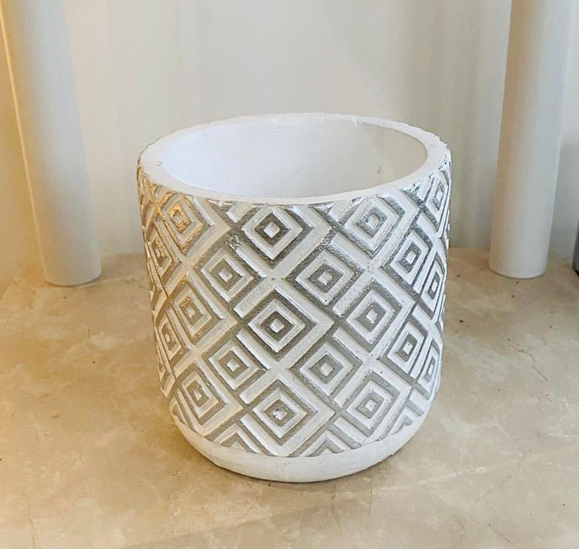 White and Silver Concrete Planter