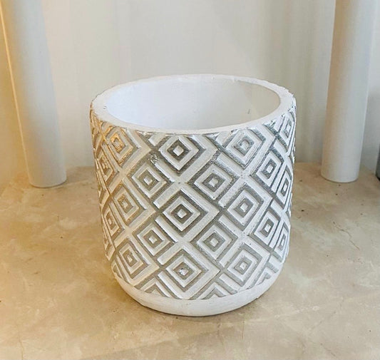 White and Silver Concrete Planter