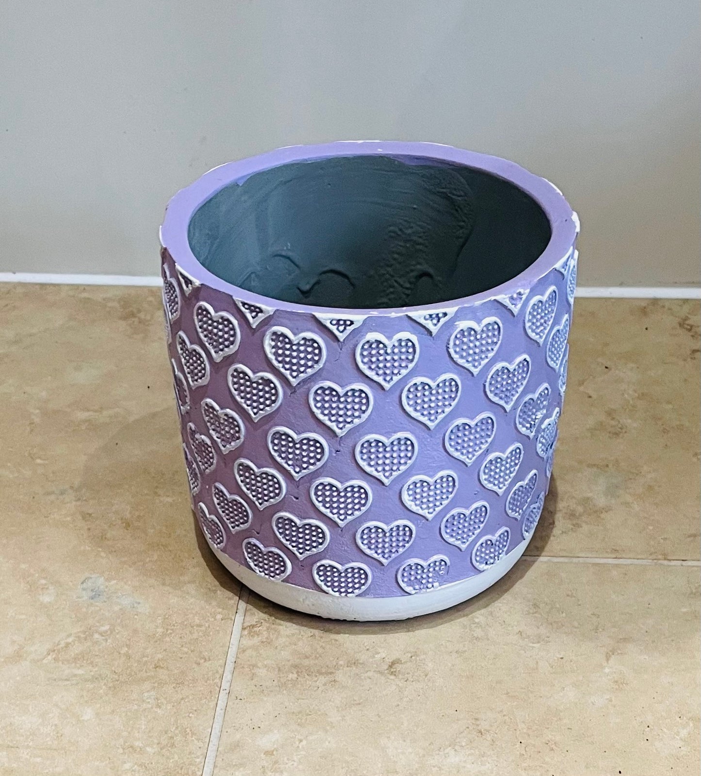 Lilac and White Concrete Heart Cover Pot